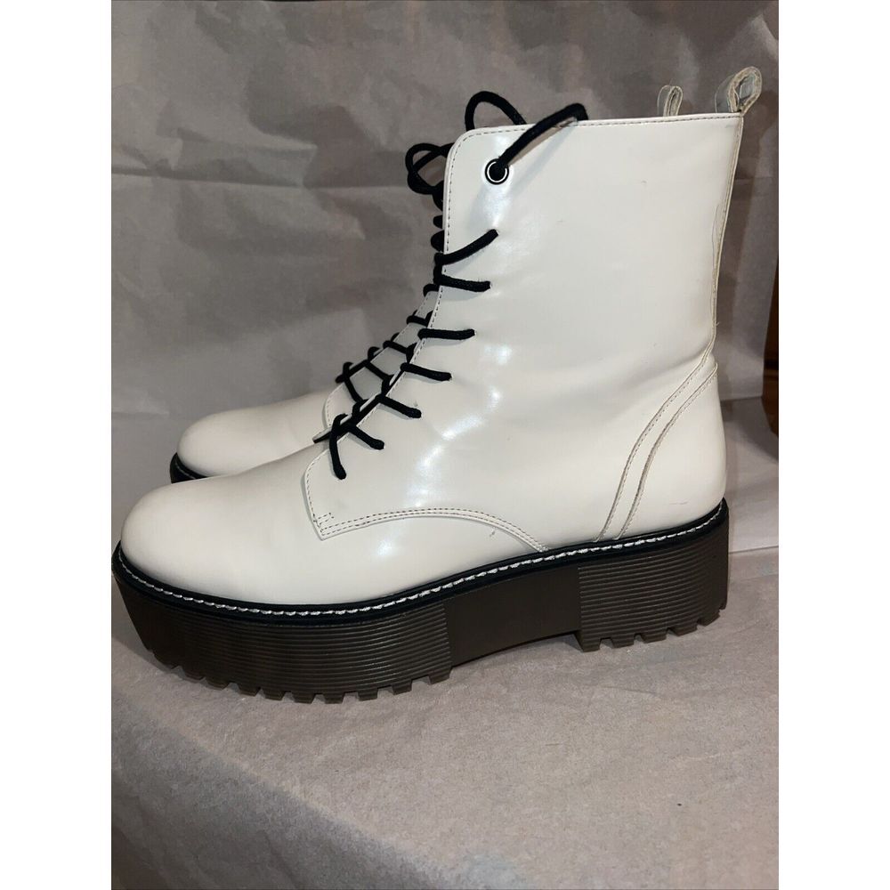 BERSHKA White Platform Lace Zipper Ankle Booties SZ 39 EUR